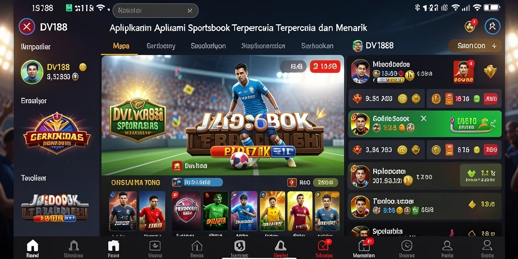 Menampilkan tampilan antarmuka aplikasi Sportsbook yang menarik.