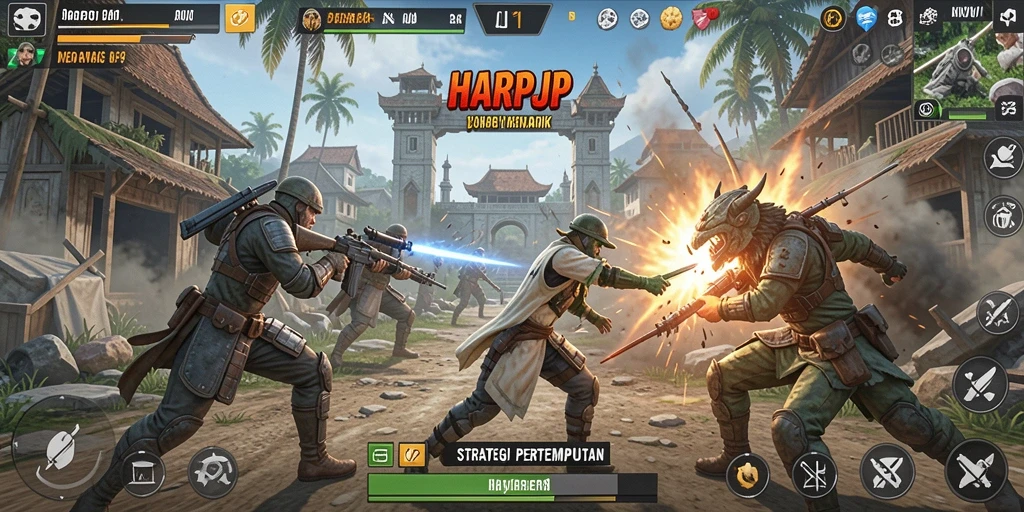 Screenshot gameplay <strong>HARAPJP</strong> menampilkan pertempuran strategi yang intens.