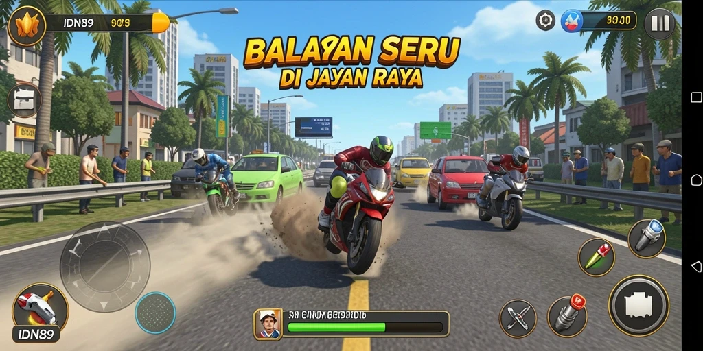 Gambaran gameplay balapan yang intens dan menegangkan di IDN89.