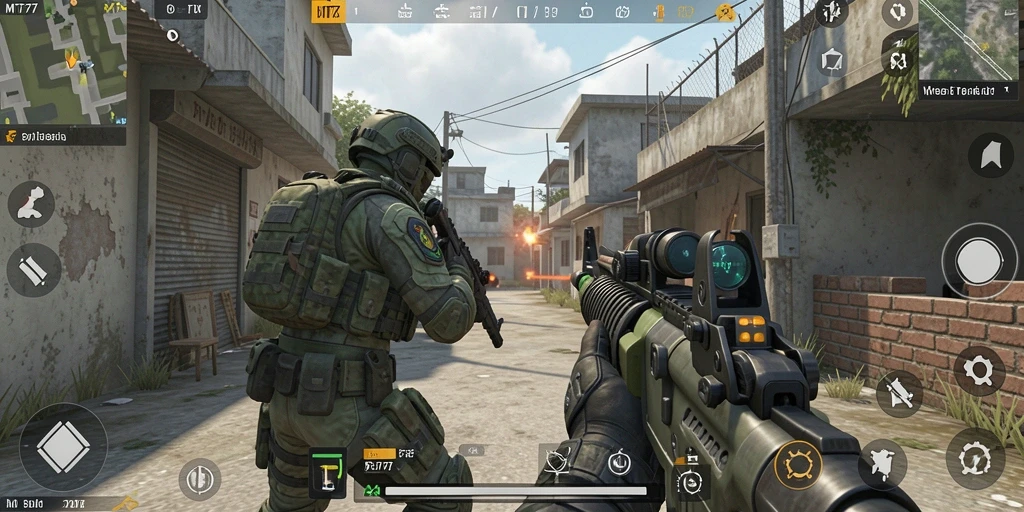 Screenshot MT777 menampilkan aksi tembakan yang mendebarkan dalam mode FPS.