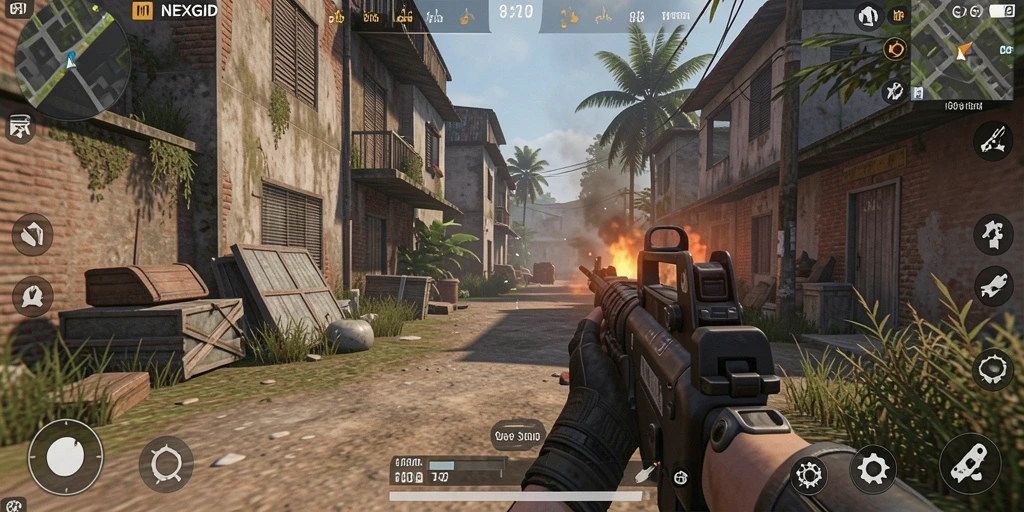 Gameplay NEXGID dengan aksi tembak-menembak yang seru.