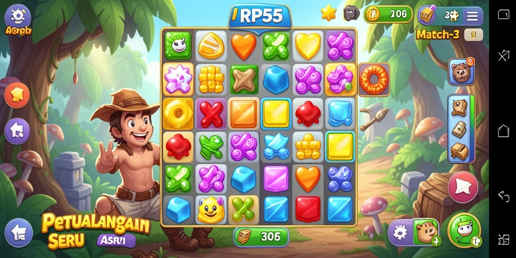 Tampilan gameplay RP55 yang penuh warna dan menantang di Match-3.