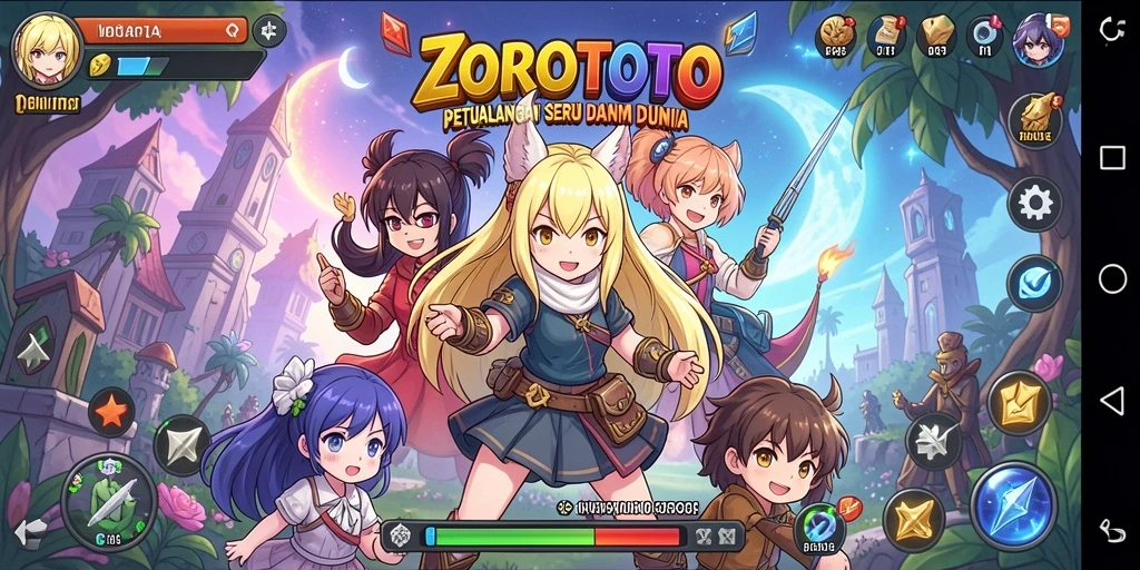 Tampilan gameplay ZOROTOTO dengan karakter anime yang menawan.